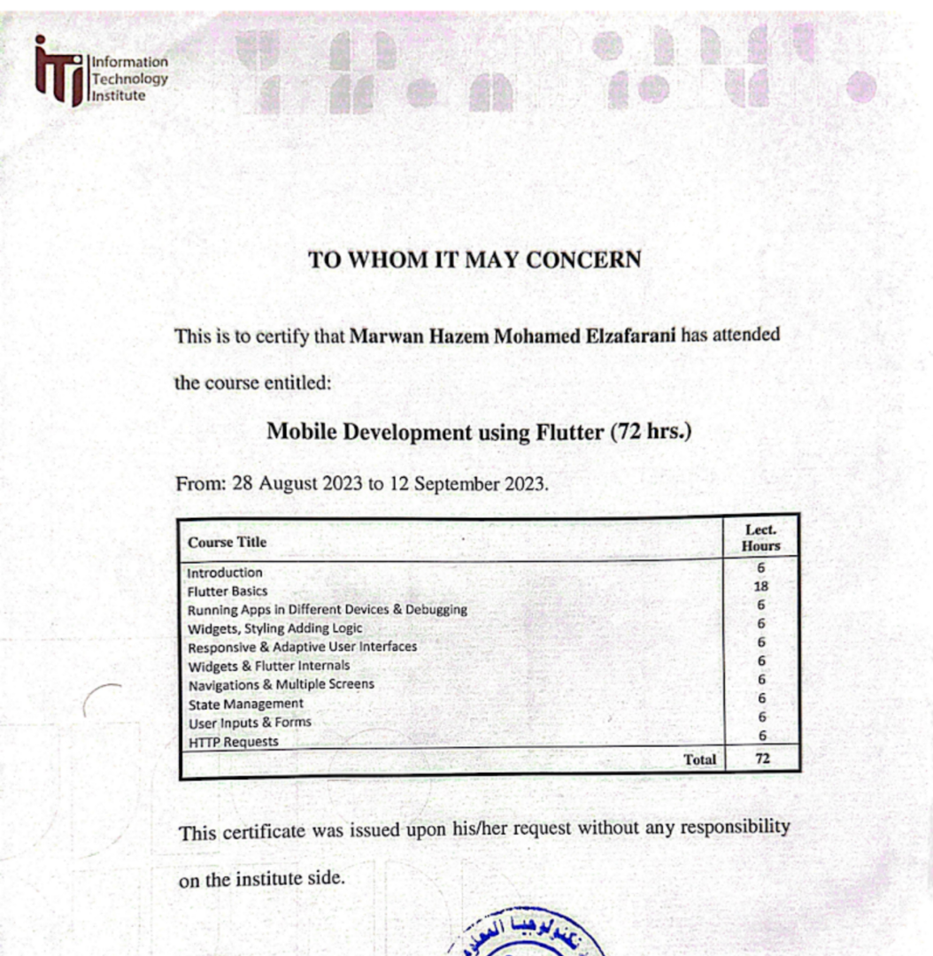 Flutter development at ITI